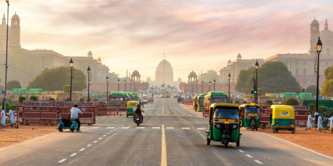 A busy road in New Delhi, India's capital city.